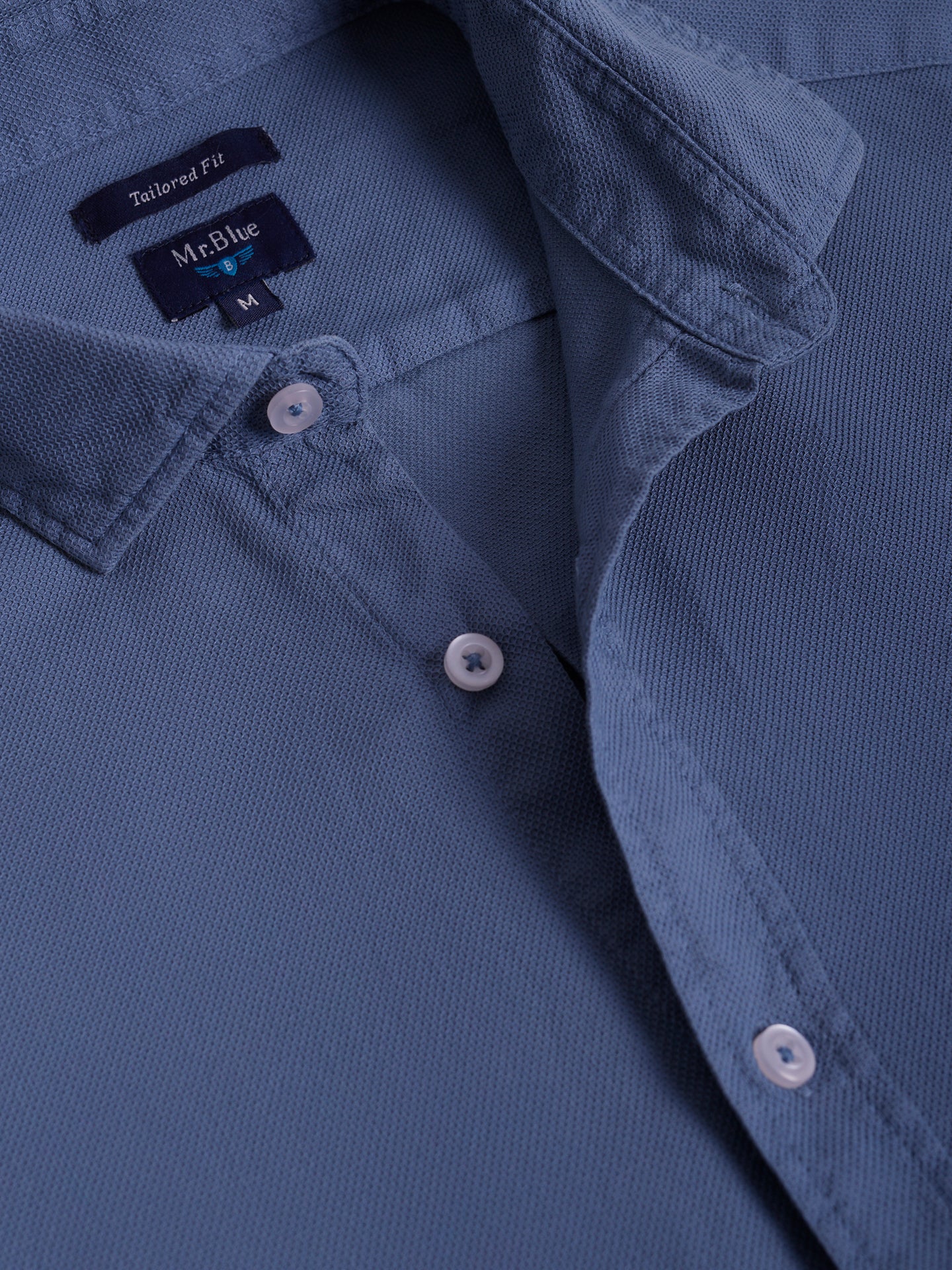 TAILORED FIT MR. BLUE COTTON SHIRT. BLUE