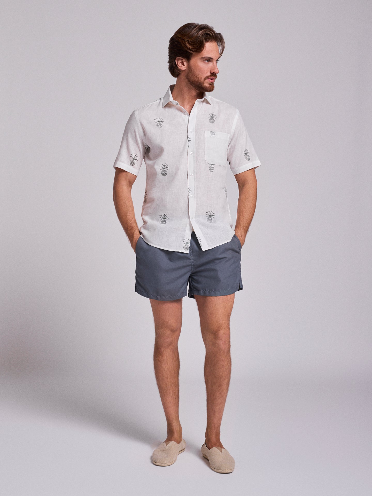 GREEN LINEN SHIRT SHORT SLEEVE REGULAR FIT MR. BLUE