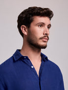 CAMISA LINO AZUL MANGA LARGA SASTRERÍA MARK BELLUCCI