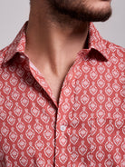 RED LINEN SHIRT SHORT SLEEVE REGULAR FIT MR. BLUE