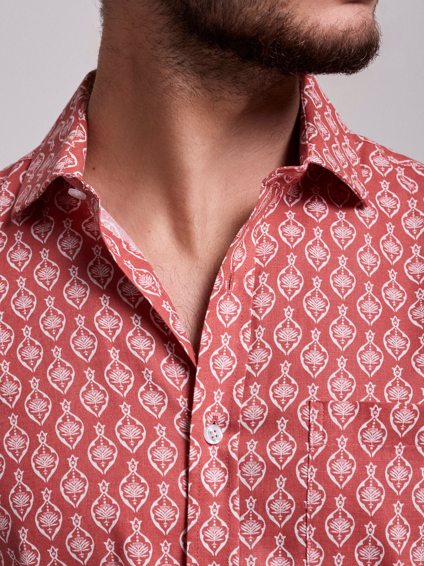 RED LINEN SHIRT SHORT SLEEVE REGULAR FIT MR. BLUE
