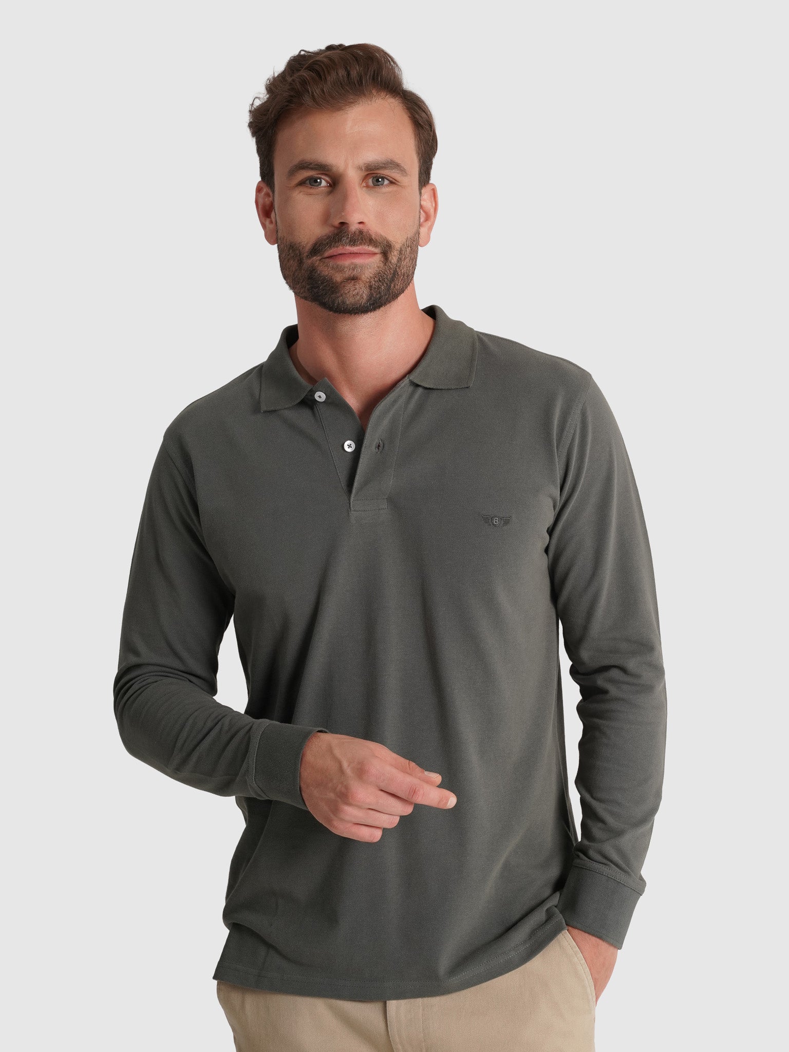 POLO ALGODÓN VERDE MANGA LARGA REGULAR FIT MR. AZUL