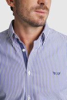 CAMISA FIL-A-FIL REGULAR FIT AZUL ÀS RISCAS MR. BLUE