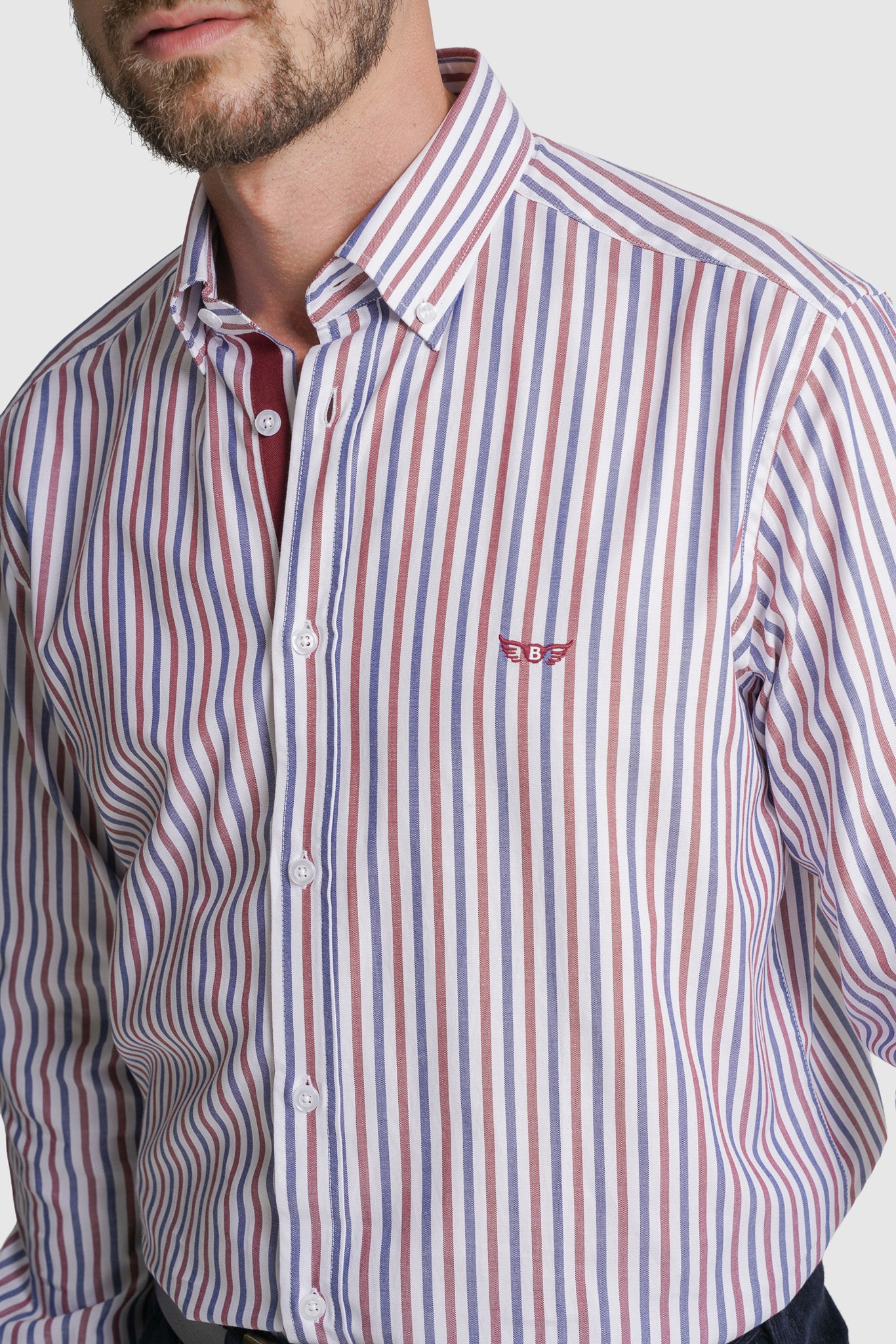 CAMISA FIL-A-FIL REGULAR FIT BORDEAUX ÀS RISCAS MR. BLUE