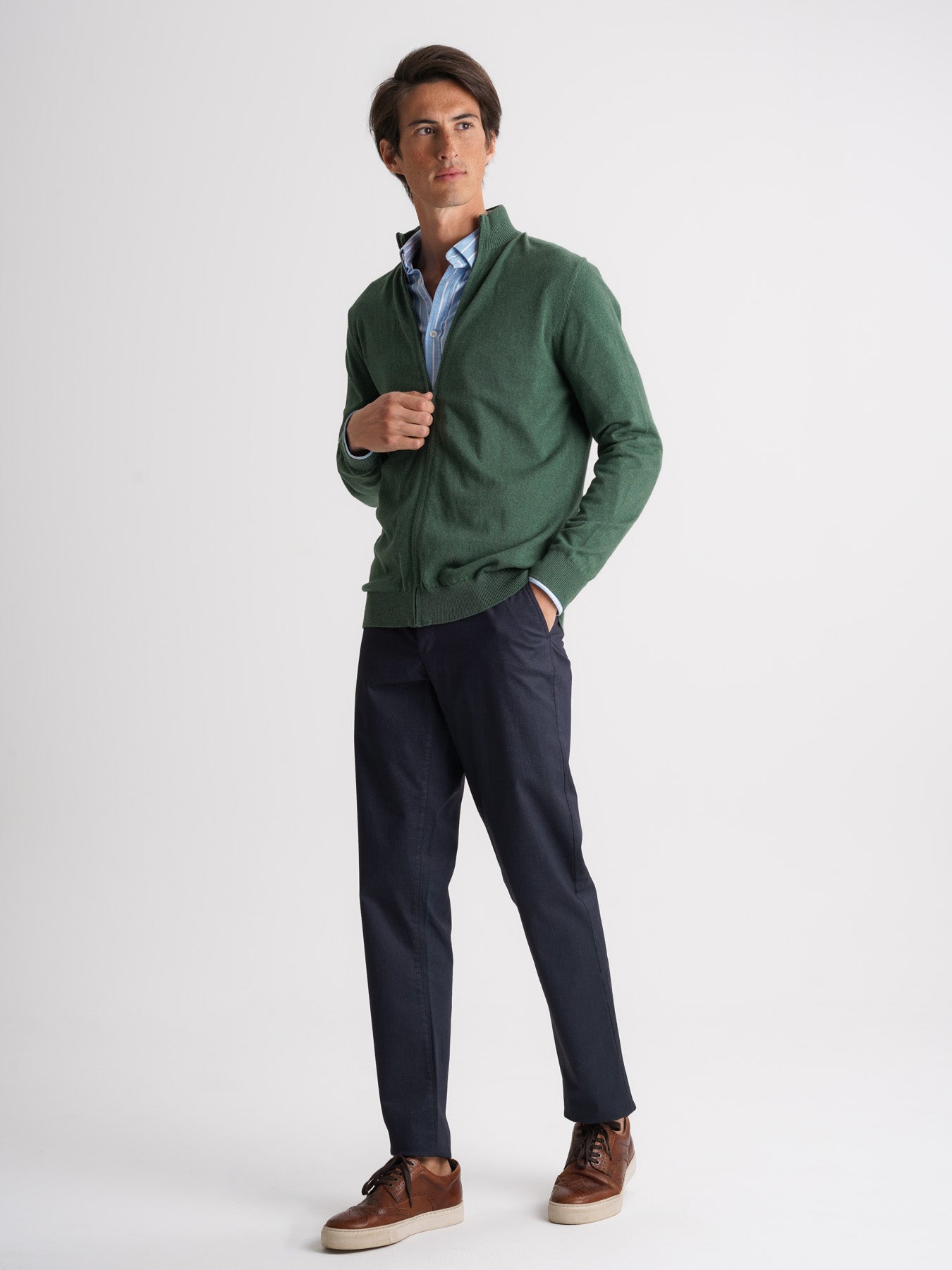 Jersey de cachemira verde fino Mr. Blue