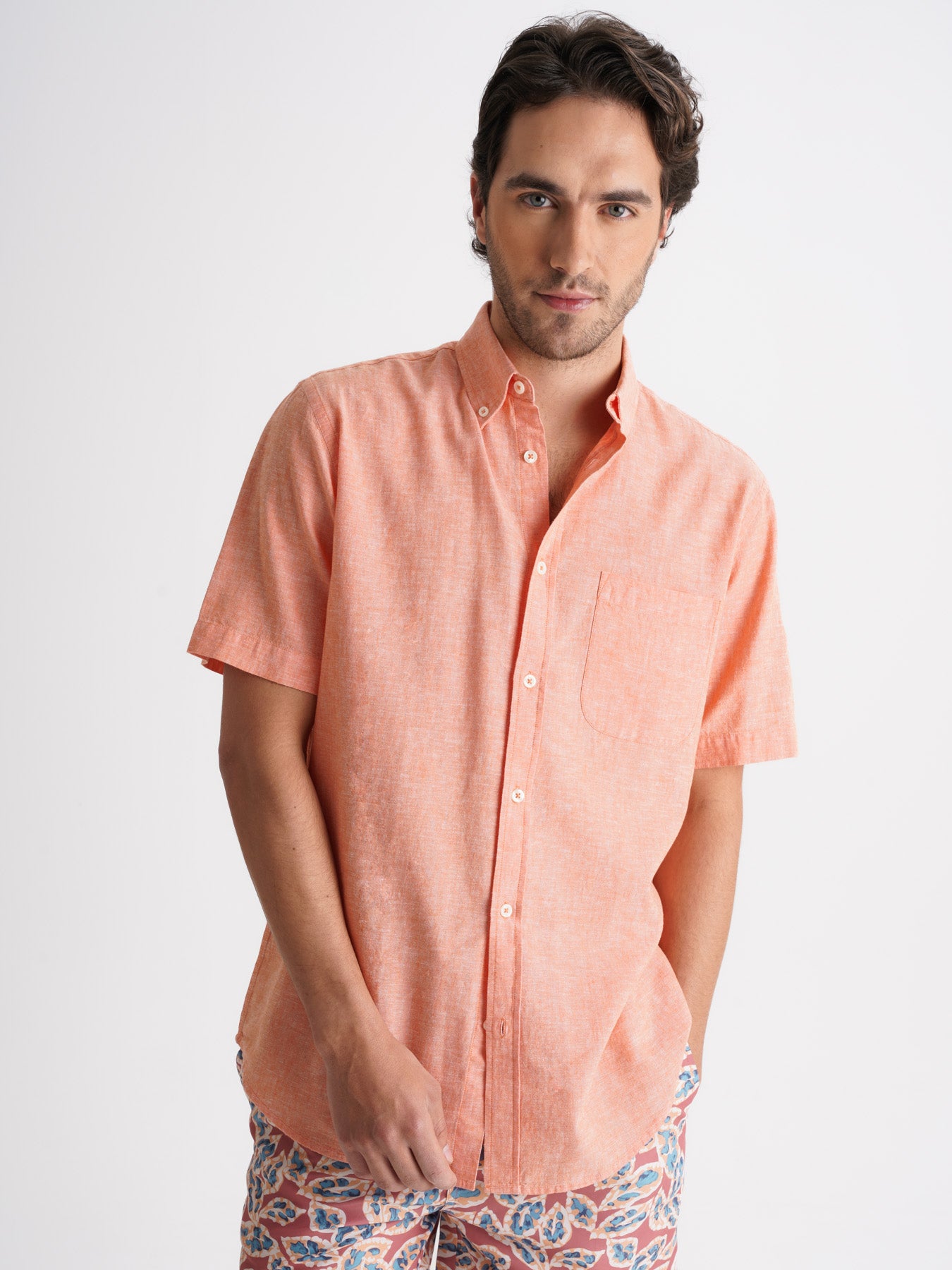Camisa Regular Fit Lino Naranja Mr. Blue