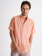 Camisa Regular Fit Lino Naranja Mr. Blue