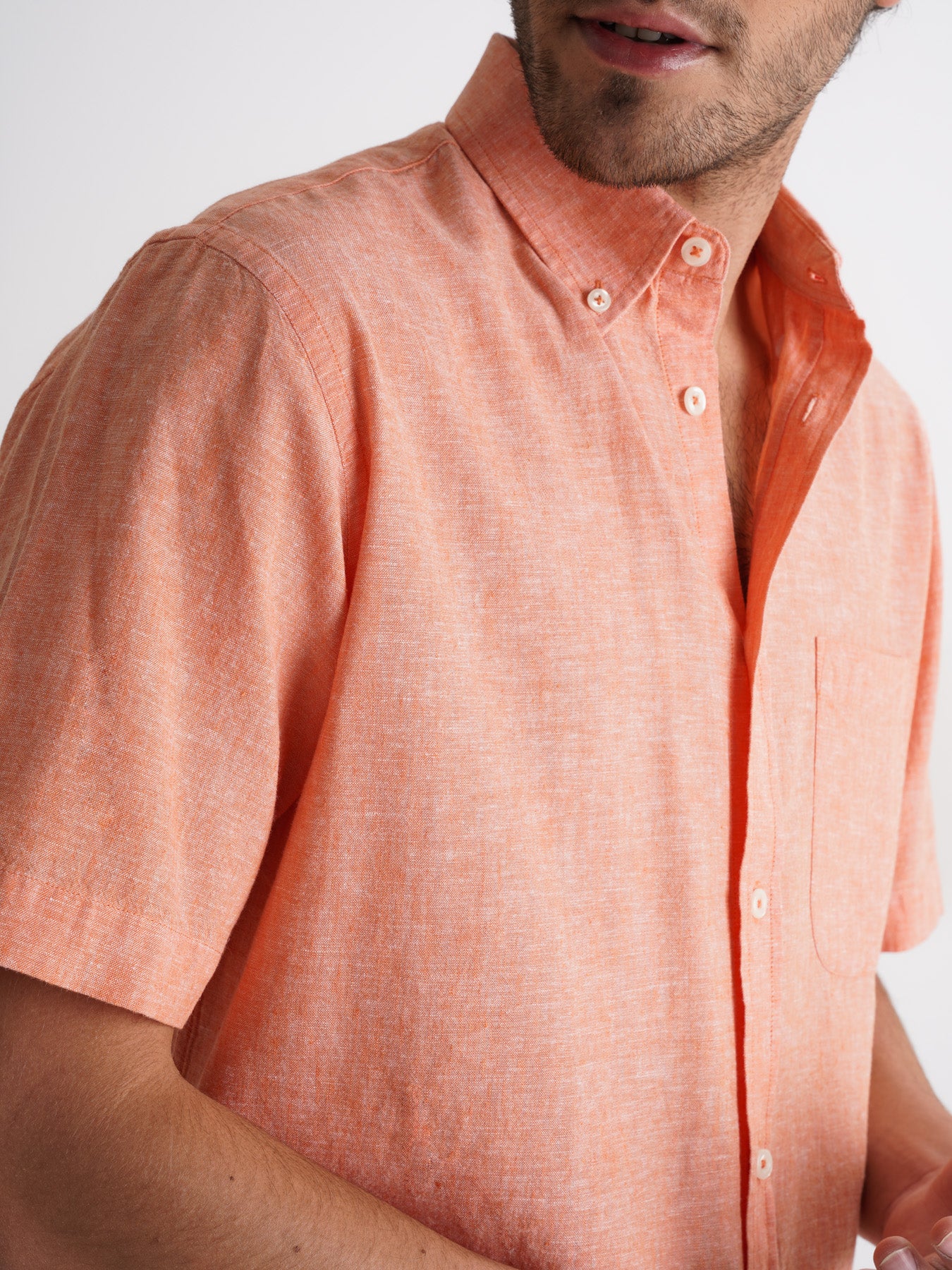 Camisa Regular Fit Lino Naranja Mr. Blue